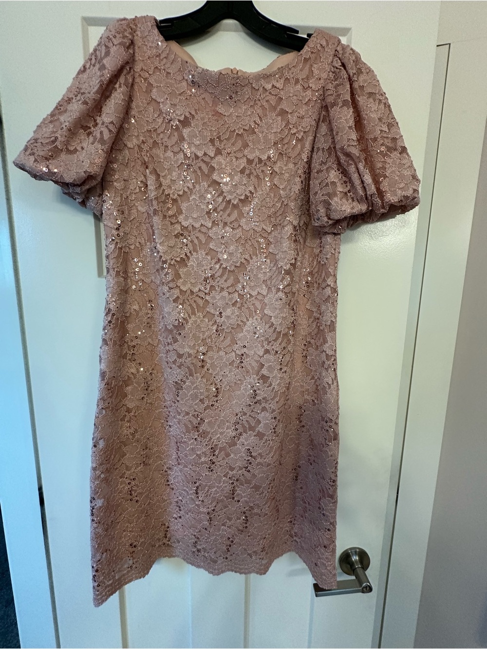 Dusty Rose Lace Puff-Sleeve Cocktail Dress